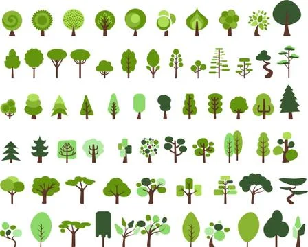 Vector set of trees with different styles in summer colors Stock Illustration