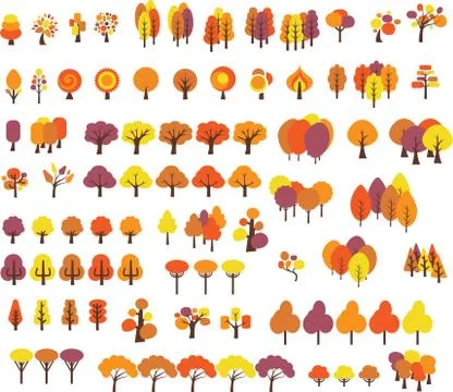 Vector set of trees with different styles in fall colors Stock Illustration