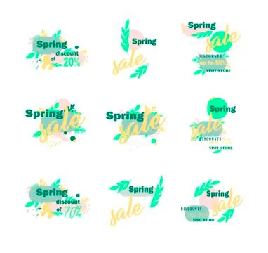 Vector set trending icons - spring sale, seasonal discounts. Stock Illustration