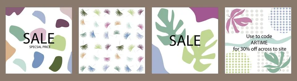 Vector set. Trendy abstract square art templates with floral and geometric .. Stock Illustration