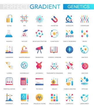 Vector set of trendy flat gradient genetics and biochemistry icons. 스톡 일러스트