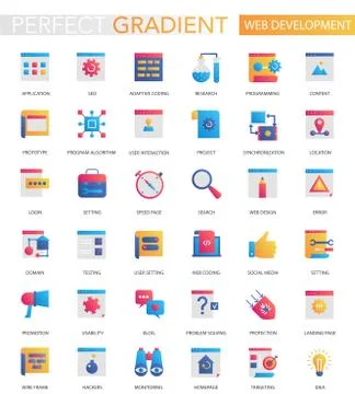 Vector set of trendy flat gradient web development icons. Stock Illustration