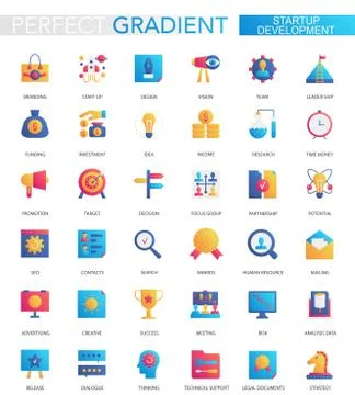 Vector set of trendy flat gradient Startup development icons. イラスト素材