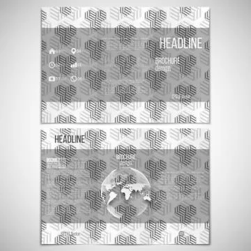 Vector set of tri-fold brochure design template on both sides with world globe Stock Illustration