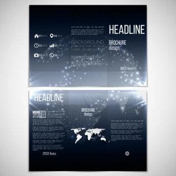 Vector set of tri-fold brochure design template on both sides with world globe Stock Illustration