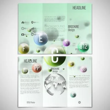 Vector set of tri-fold brochure design template on both sides with world globe Stock Illustration