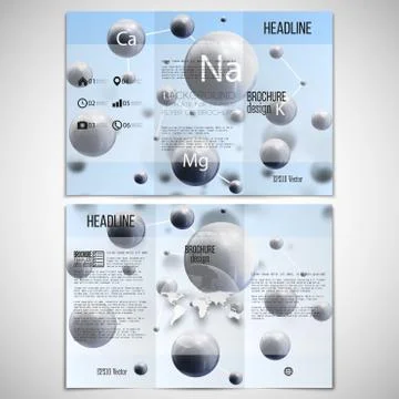 Vector set of tri-fold brochure design template on both sides with world globe Stock Illustration