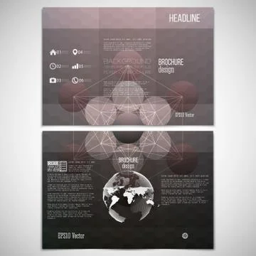 Vector set of tri-fold brochure design template on both sides with world globe Stock Illustration