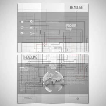 Vector set of tri-fold brochure design template on both sides with world globe Stock Illustration