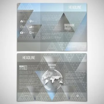 Vector set of tri-fold brochure design template on both sides with world globe Stock Illustration