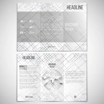 Vector set of tri-fold brochure design template on both sides with world globe Stock Illustration
