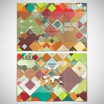 Vector set of tri-fold brochure design template on both sides with world globe Stock Illustration