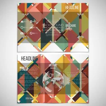 Vector set of tri-fold brochure design template on both sides with world globe Illustrazione stock