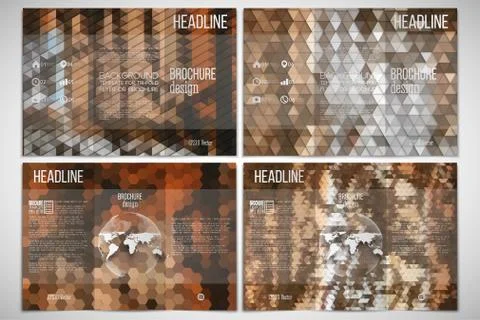 Vector set of tri-fold brochure design template on both sides with world globe Stock Illustration