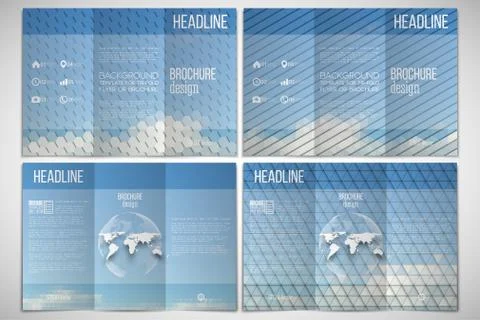 Vector set of tri-fold brochure design template on both sides with world globe Stock Illustration