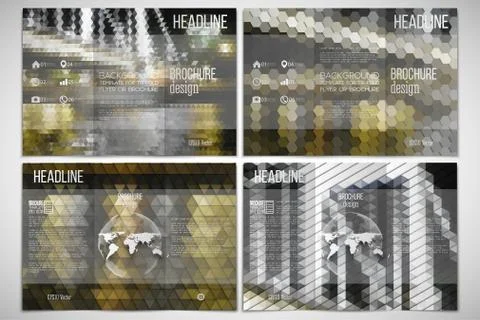 Vector set of tri-fold brochure design template on both sides with world globe Stock Illustration