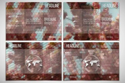 Vector set of tri-fold brochure design template on both sides with world globe Stock Illustration