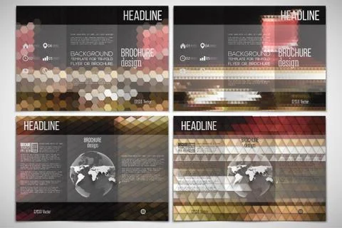 Vector set of tri-fold brochure design template on both sides with world globe Illustrazione stock