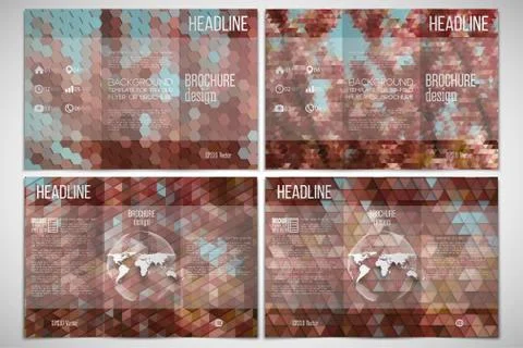 Vector set of tri-fold brochure design template on both sides with world globe Illustrazione stock