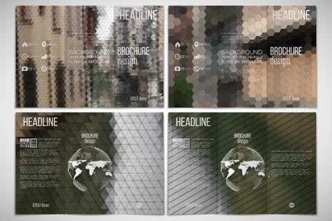Vector set of tri-fold brochure design template on both sides with world globe Ilustración de archivo