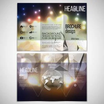 Vector set of tri-fold brochure design template on both sides with world globe Illustrazione stock