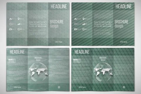 Vector set of tri-fold brochure design template on both sides with world globe Illustrazione stock