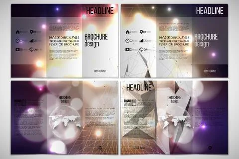 Vector set of tri-fold brochure design template on both sides with world globe Stock Illustration