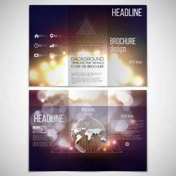 Vector set of tri-fold brochure design template on both sides with world globe Illustrazione stock