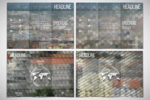 Vector set of tri-fold brochure design template on both sides with world globe Illustrazione stock