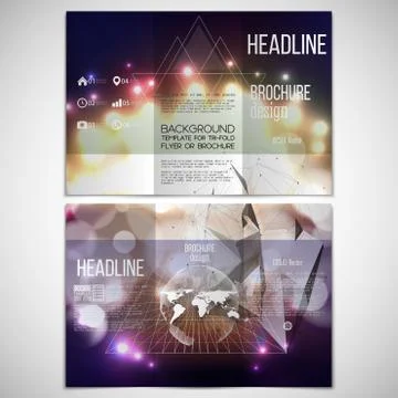Vector set of tri-fold brochure design template on both sides with world globe Illustrazione stock