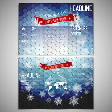 Vector set of tri-fold brochure design template on both sides with world globe Stock Illustration