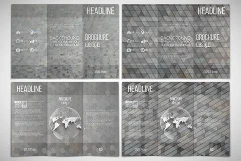 Vector set of tri-fold brochure design template on both sides with world globe Stock Illustration