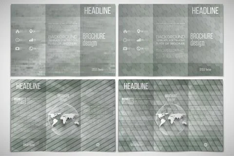 Vector set of tri-fold brochure design template on both sides with world globe Illustrazione stock