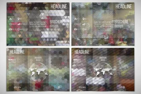 Vector set of tri-fold brochure design template on both sides with world globe Stock Illustration
