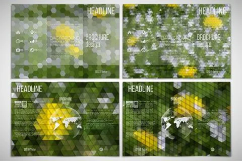 Vector set of tri-fold brochure design template on both sides with world globe Stock Illustration