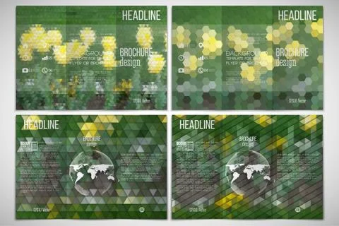 Vector set of tri-fold brochure design template on both sides with world globe Stock Illustration
