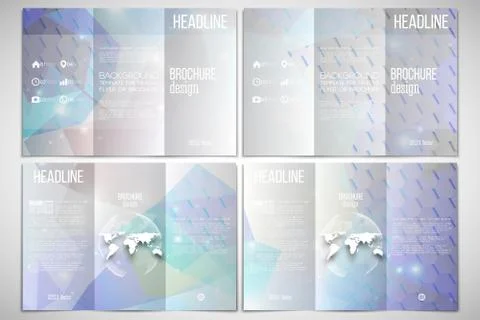 Vector set of tri-fold brochure design template on both sides with world globe Stock Illustration