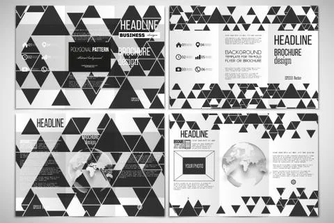 Vector set of tri-fold brochure design template. Triangular pattern. Abstract 스톡 일러스트