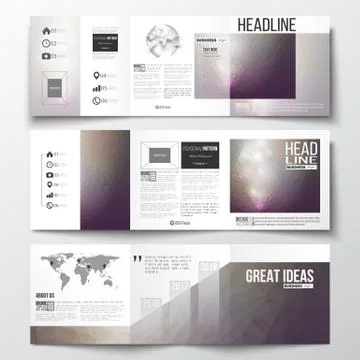 Vector set of tri-fold brochures, square design templates. Abstract colorful イラスト素材