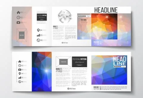 Vector set of tri-fold brochures, square design templates. Abstract colorful Stock Illustration