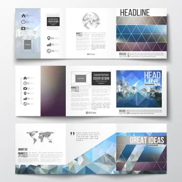Vector set of tri-fold brochures, square design templates. Abstract colorful Stock Illustration