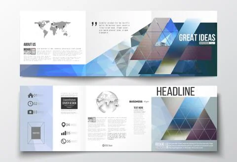 Vector set of tri-fold brochures, square design templates. Abstract colorful イラスト素材