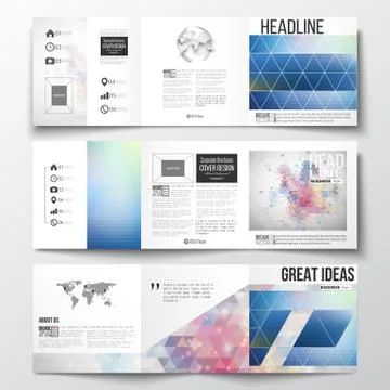 Vector set of tri-fold brochures, square design templates. Abstract colorful Stockillustratie
