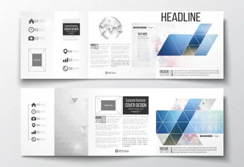 Vector set of tri-fold brochures, square design templates. Abstract colorful 스톡 일러스트