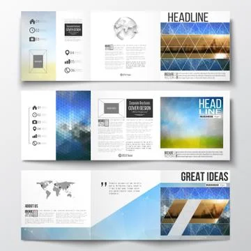 Vector set of tri-fold brochures, square design templates with element of wor 스톡 일러스트