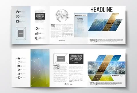 Vector set of tri-fold brochures, square design templates with element of wor イラスト素材