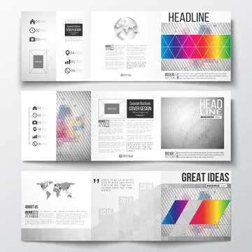 Vector set of tri-fold brochures, square design templates with element of wor Stock Illustration