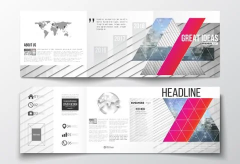 Vector set of tri-fold brochures, square design templates with element of wor イラスト素材