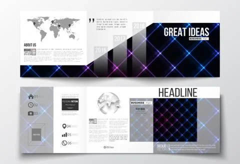 Vector set of tri-fold brochures, square design templates. Abstract polygonal Stock Illustration