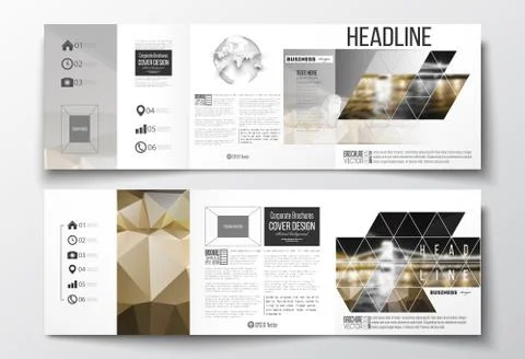 Vector set of tri-fold brochures, square design templates. Colorful polygonal 스톡 일러스트